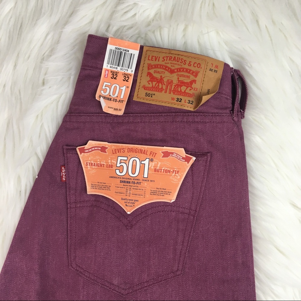 Men’s Levi 501 Raw Denim Purple Shrink Fit Jeans